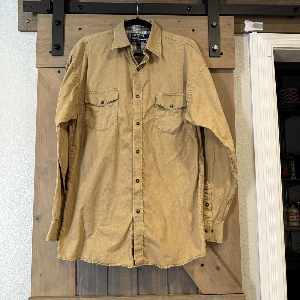 Panhandle Slim Shirt Mens Medium Tan Western Snap Button Long Sleeve Casual